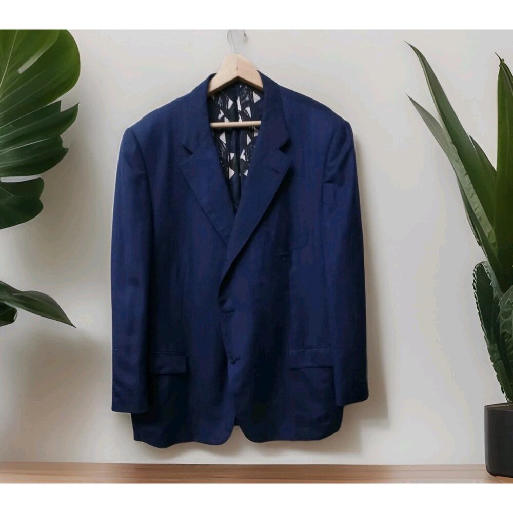 Caruso Blue Silk Single Breasted Silk Pashmina Blazer Size 62 US 52